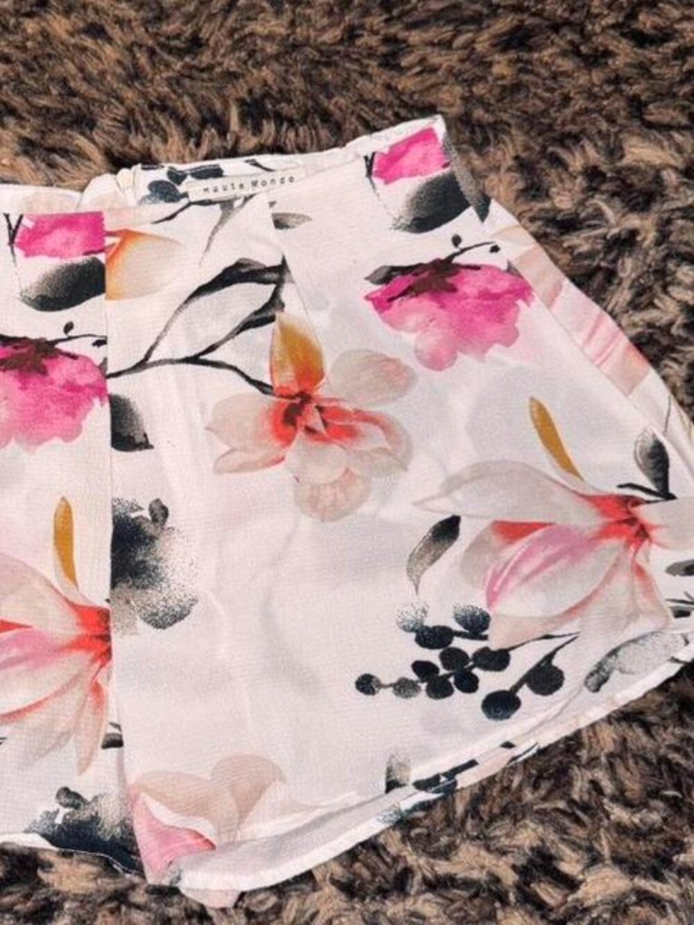White and pink floral shorts with a cute design